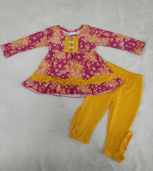 6 A27-13 Fall Girl Pink Floral Yellow Leggings Outfits