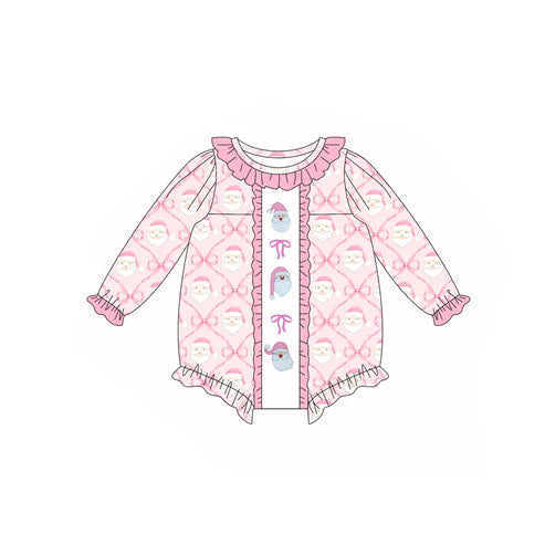 5.19 LR2231 Ruffle Baby Girls Long Sleeves Pink Bows Santa Plaid Ruffle Rompers Preorder