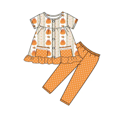 6.30 NO MOQ sales GSPO2022 Pre-order baby girls clothes pumpkin short sleeve pants sets