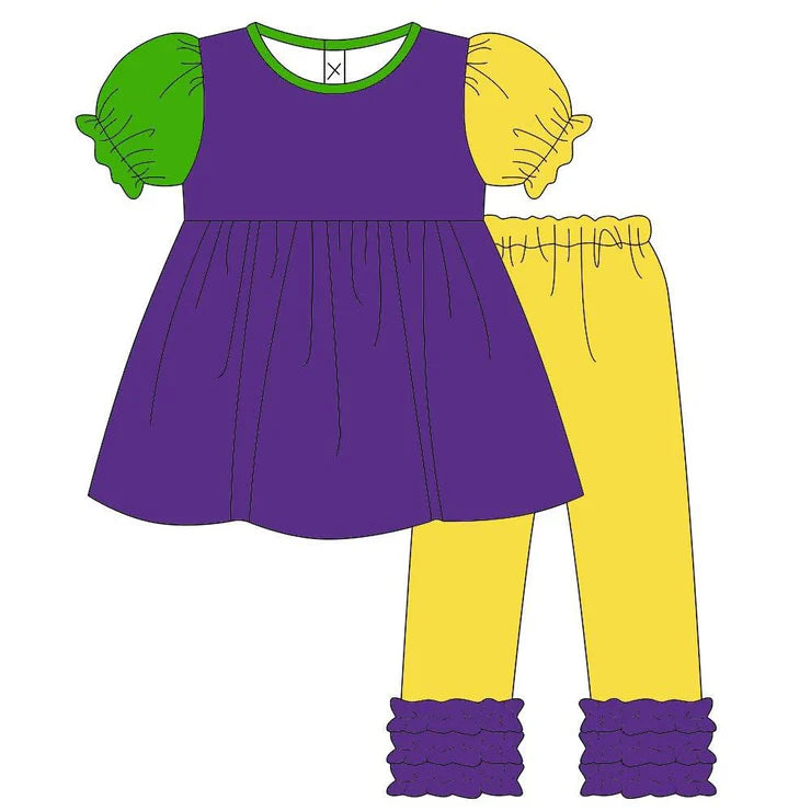 11.15 MOQ：5pcs GSPO2197 pre-order toddler girl clothes mardi gras girl spring set