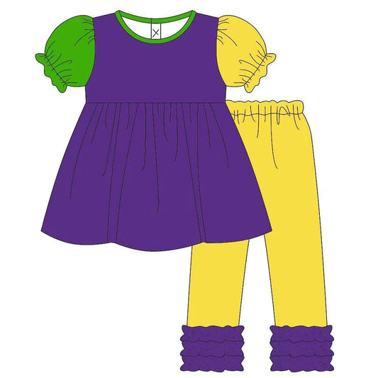 11.15 MOQ：5pcs GSPO2197 pre-order toddler girl clothes mardi gras girl spring set