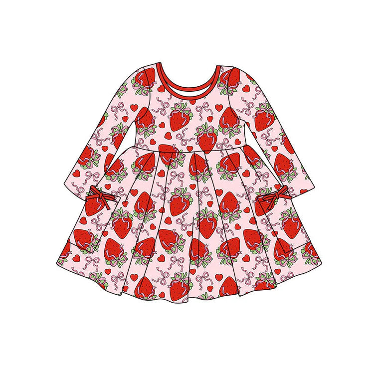 11.11 MOQ:5pcs GLD1489 pre-order toddler girl clothes strawberry print girl Valentine dress