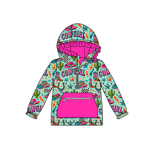 8.27 GT1166 Baby Girls Hats Cactus Plaid Pocket Zipper Western Hoodies Top Preorder