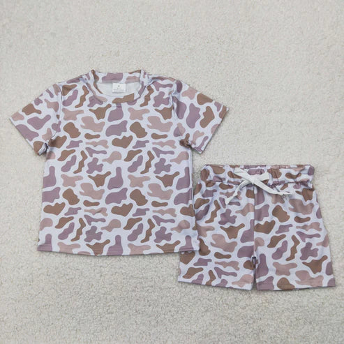 4.15 GSSO1725 Baby Kids Grey Camouflage Shirt Shorts Outfits Clothes Set