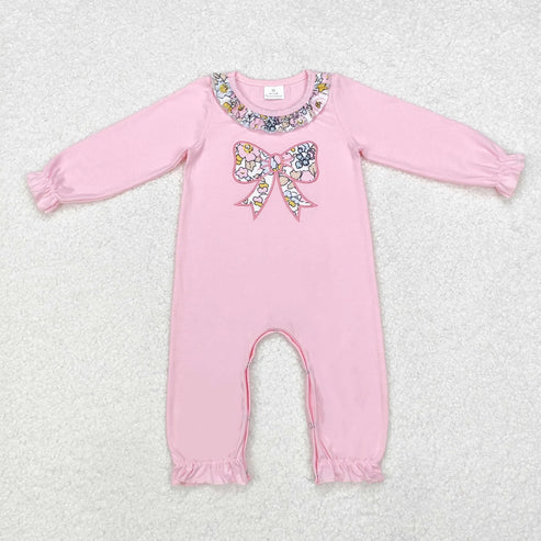10.31  Sibling Embroidery Floral Bows Baby Girls Ruffle Pants Clothes Footie Rompers