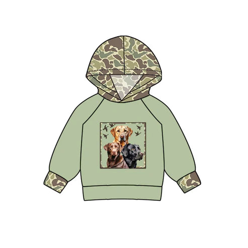 6.3 BT0967 Baby Boys Green Camo Dogs Hunting Hooded Tops Preorder