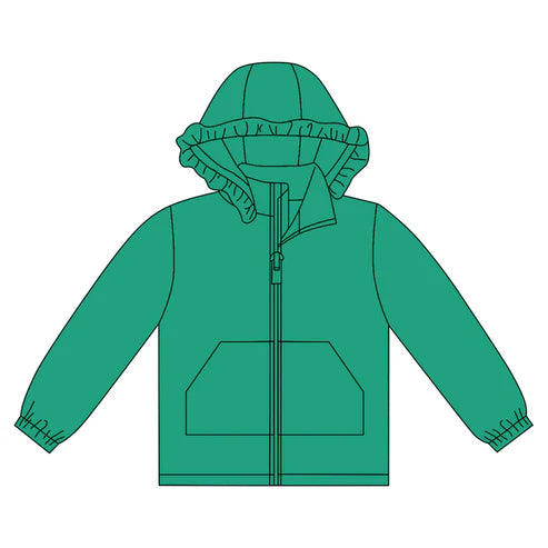 10.18 GT1284 Baby Girls Green Long Sleeve Pockets Zipper Yoga Ruffle Hoodie Jackets Preorder