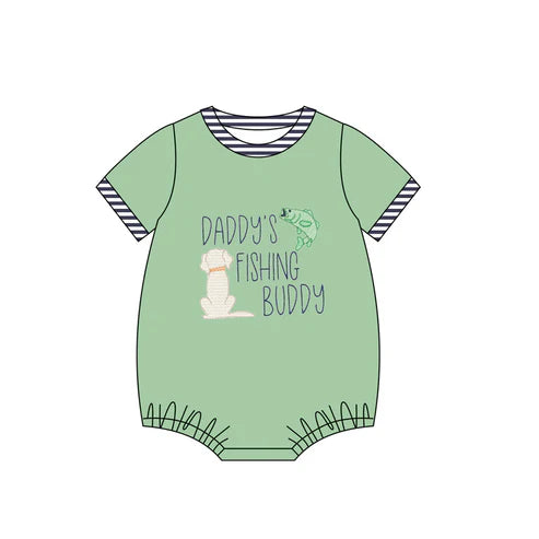 SR2336 Baby Infant Boys Daddy's Fishing Buddy Green Rompers preorder