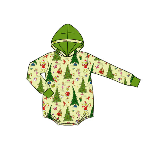 8.16 LR2568 Baby Boys Green Face Christmas Trees Hoodirs Rompers Preorder