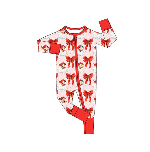 5.19 LR2223 Baby Girls Long Sleeves Red Santa Bows Zipper Pant Rompers Preorder