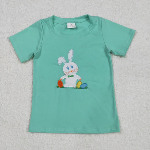 BT1132 Embroidery Baby Boys Green Easter Rabbit Short Sleeve Tee Shirts Tops