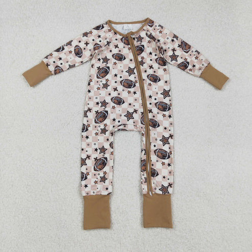 9.16 LR2548 Baby Boys Footballs Stars Plaid Team Zipper Footie Romper