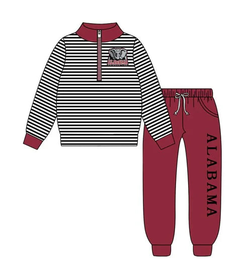 9.4 Custom Moq 5 Baby Boys Alabama Team Zipper Pullovers Top Clothes Set