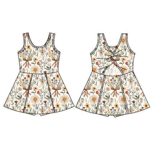 3.23 GSD2218 Baby Girls Sleeveless Bows Floral Yoga Knee Length Dresses Preorder