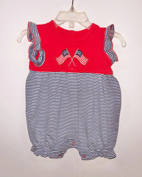 3.20 SR2903 Baby Infant Girls Ruffle Sleeveless Flags Black Stripe 4th Of July Rompers Preorder