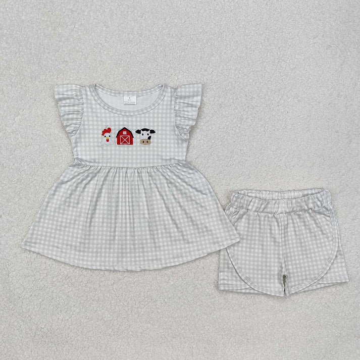 Sibling Boys Baby Girls Farm House Cow Summer Rompers Clothes Sets