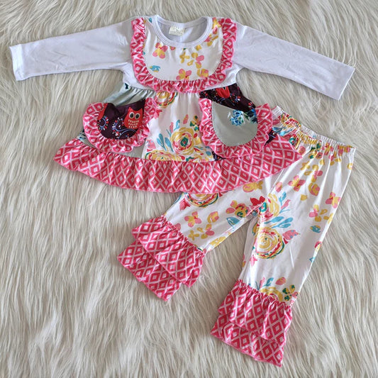 6 A33-16 Girl White Floral Pockets Outfit