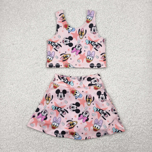 4.29 GSD2332 Baby Girls Sleeveless Cartoon Mouse Ducks Top Skort Yoga Set