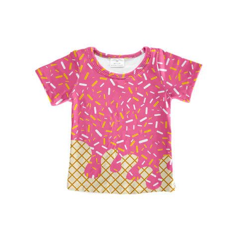5.15 Preorder Moq 3 Baby Girls Pink Team Ice Cream Drips Short Sleeve Tee Shirts Tops