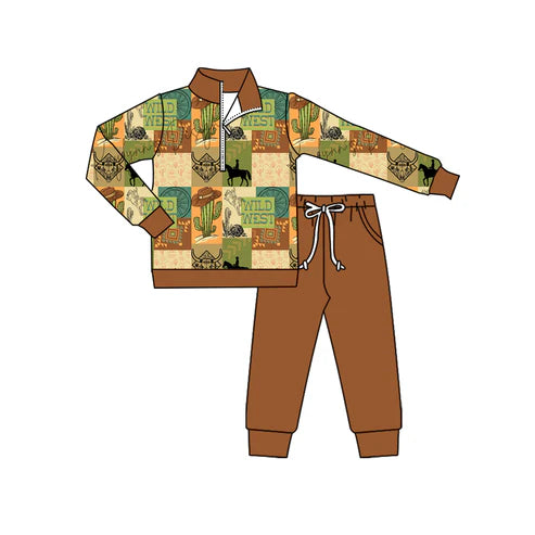 8.5 BLP1218 Baby Boys Bull Skull Cactus Zipper Pullovers Pocket Pant Western Set Preorder