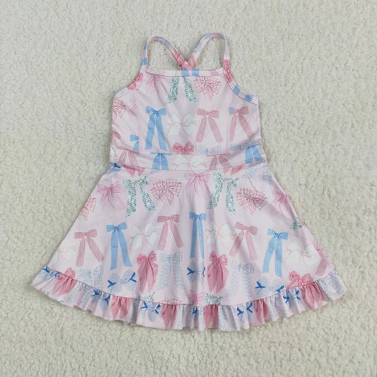 5.27 GSD2295 Baby Girls Lavender Strap Colorful Bows Yoga Ruffle Knee Length Dress