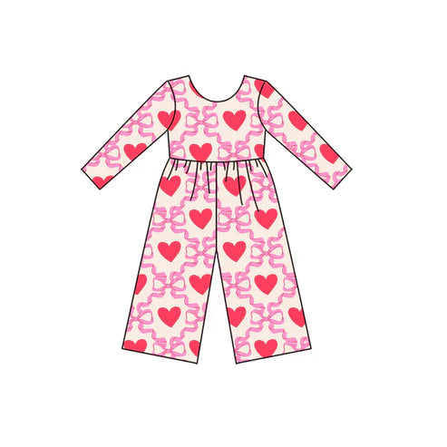 9.29 LR2710 Baby Girls Pink Hearts Bows Checked Pants Valentine Jumpsuits Preorder