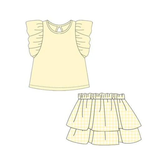 L-3.5 GSD1997 Baby Girls Yellow Top Ruffle Shirts Clothes Sets Preorder