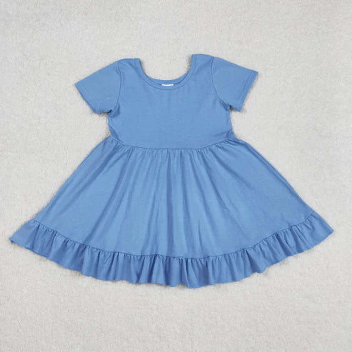 L-3.8GSD1915 Baby Girls Blue Twirl Ruffle Knee Length Dress