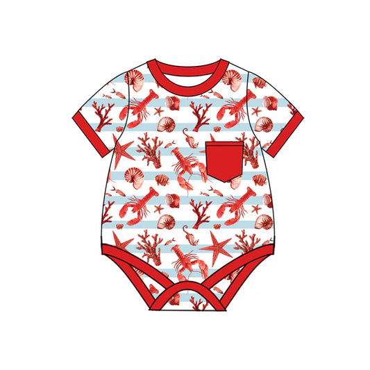 L-3.6 SR2748 Baby Infant Boys Crawfish Pocket Rompers preorder