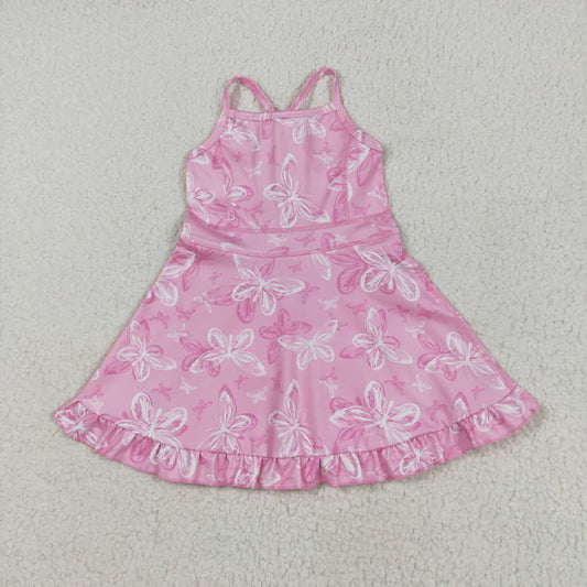 5.27 GSD2292 Baby Girls Pink Strap Butterfly Yoga Ruffle Knee Length Dress