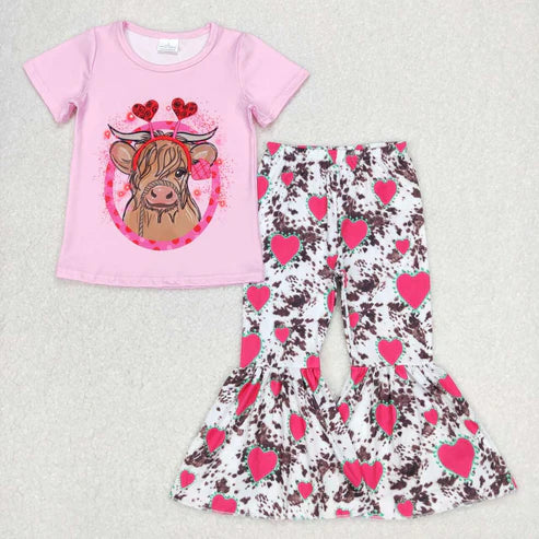 12.29 GSPO0416 Girls Alpine Bull Love pink short sleeve pants suit