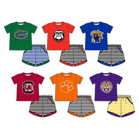 26.1.13 Custom MOQ:3 or 5 pcs each design milk silk Sibling baby boy clothes team short sleeve shorts sets 6