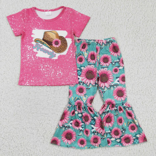 GSPO0232 Howdy Girl Pink Flower Hat Bell Outfits