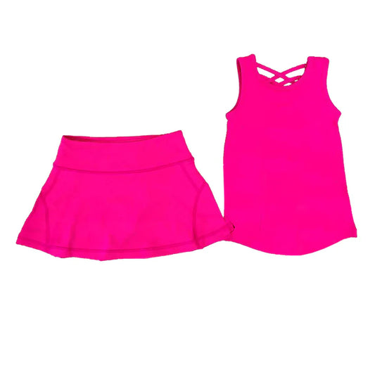 6.12 GSD2653 Baby Girls Hot Pink Sleeveless Vests Top Skirts Yoga Set Preorder