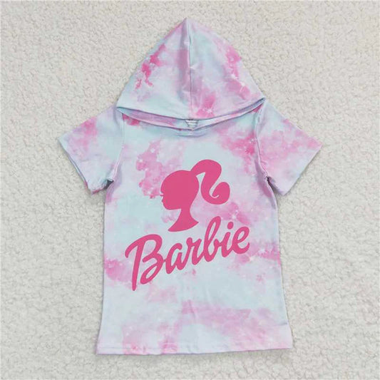 GT0153 Girls Hooded Short Sleeve Top Pink