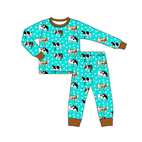 5.27 BLP0943 Baby Boys Western Cows Dots Top Pants Pajamas Clothes Sets Preorder