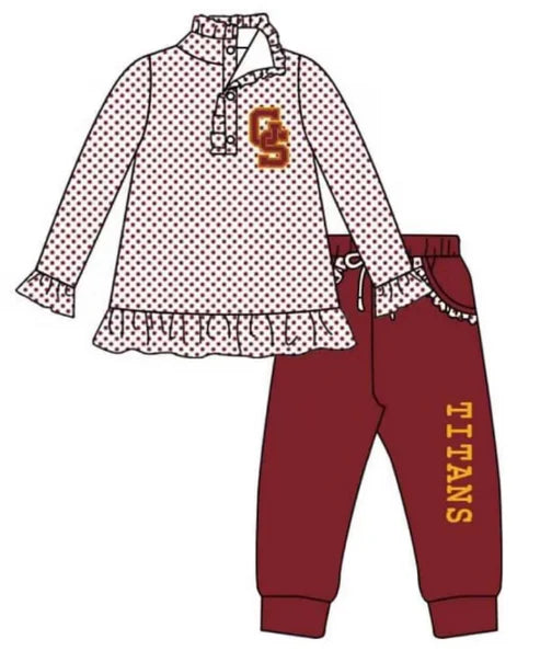 5.9 Girls team custom polka dot long sleeve pant suit
