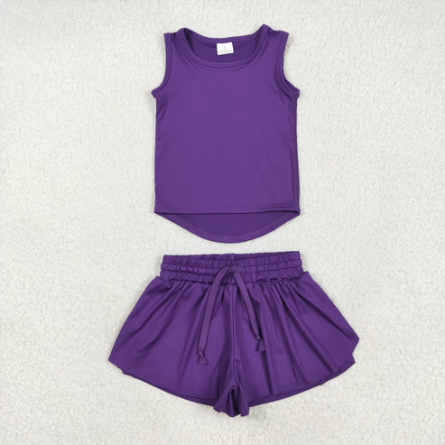 5.21 GT0996+SS0602 Baby Girls Purple Sleeveless Top Skort Yoga Set