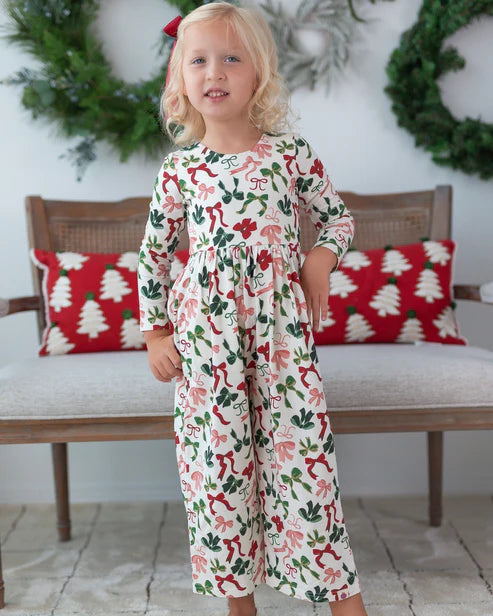 5.10 LR2192 Baby Girls Long Sleeves Colorful Bows Pockets Christmas Jumpsuits Preorder