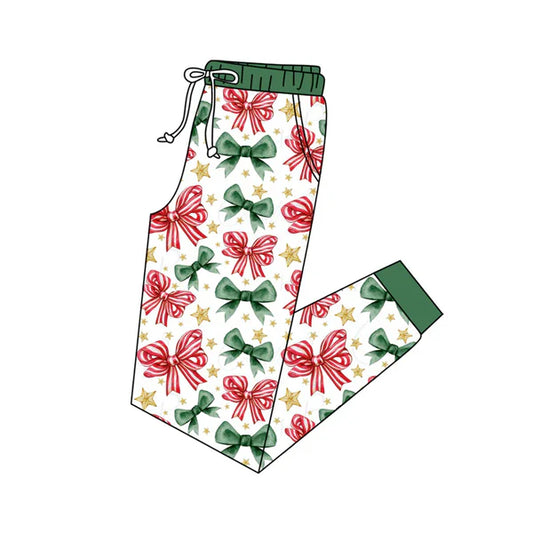 6.10 Custom Moq 3 Adult Women Christmas Green Red Bows Jogger Pants