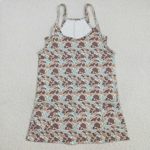8.13 GSD2734 Adult Women Strap Khaki Camo Pockets Yoga Shorts Dress