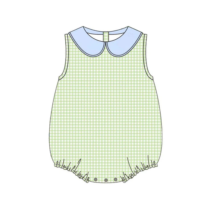 11.12 MOQ:5pcs SR3512 pre-order baby boy clothes green gingham boy summer bubble