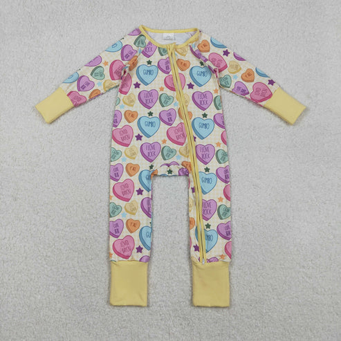 11.12 LR2778 Baby Girls Colorful Hearts Stars Valentine Zipper Footie Romper