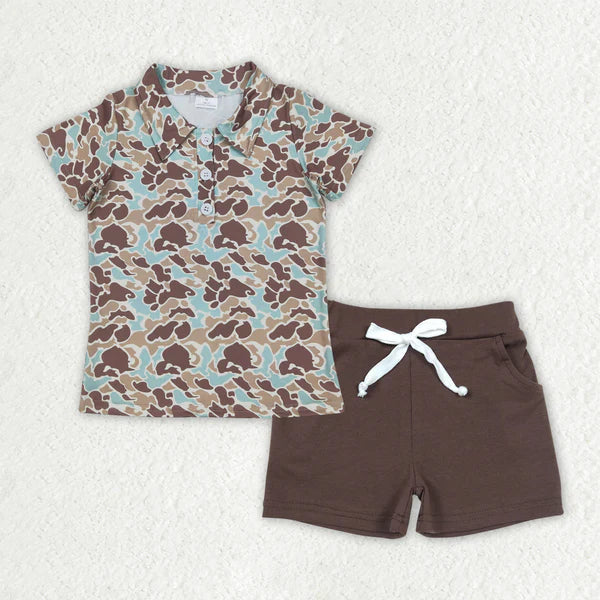4.8 BT1212+SS0134 Baby Boys Green Camouflage Pullvers Shirt Shorts Clothes Set