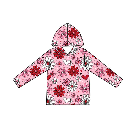 9.26 GT1239 Baby Girls Pink Long Sleeve Flowers Hearts Valentine Hoodies Top Preorder