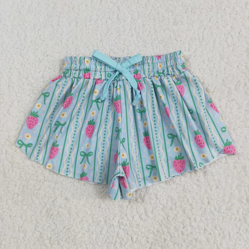 6.2 SS0580 Baby Girls Strawberry Green Bows Summer Shorts Bottoms