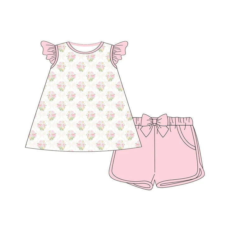 11.29 MOQ：5pcs GSSO2953 pre-order baby girl clothes floral print toddler girl summer outfit