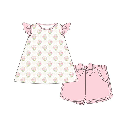 11.29 MOQ:5pcs GSSO2953 pre-order baby girl clothes floral print toddler girl summer outfit