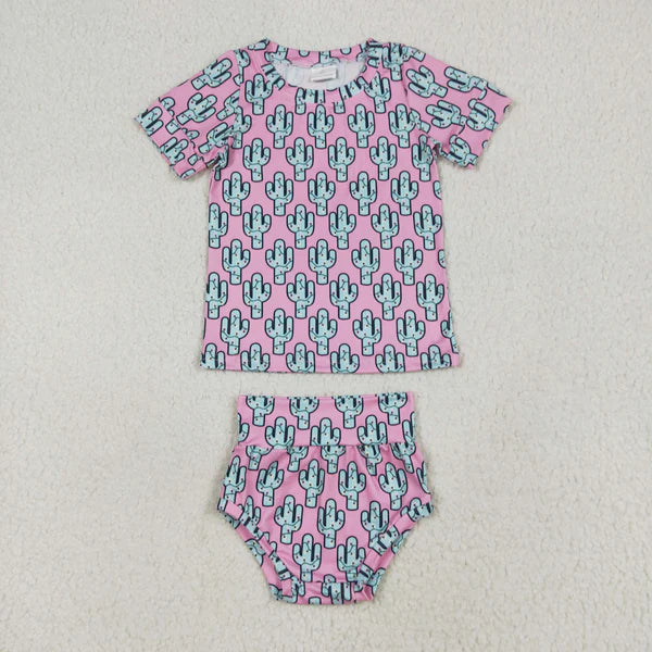 8.26 GBO0446 Baby Girls Pink Cactus Shirts Top Bummies Clothes Set