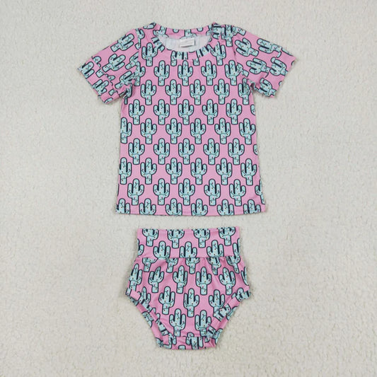 8.26 GBO0446 Baby Girls Pink Cactus Shirts Top Bummies Clothes Set